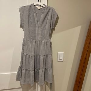 Striped mini dress with belt tie